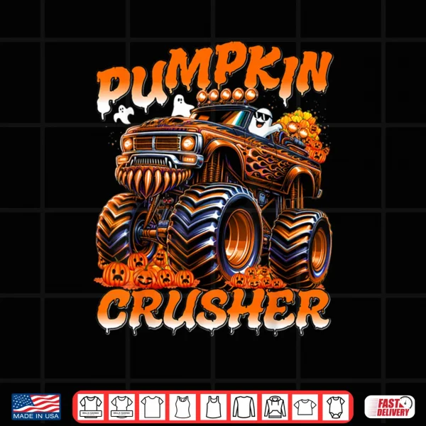 Design Pumpkin Crusher Monster Truck Ghosts Halloween Shirt