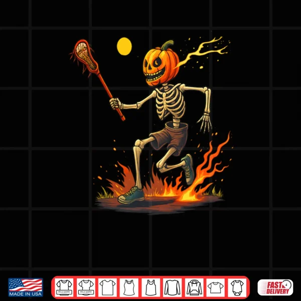 Design Pumpkin Head Skeleton Lacrosse Halloween Shirt