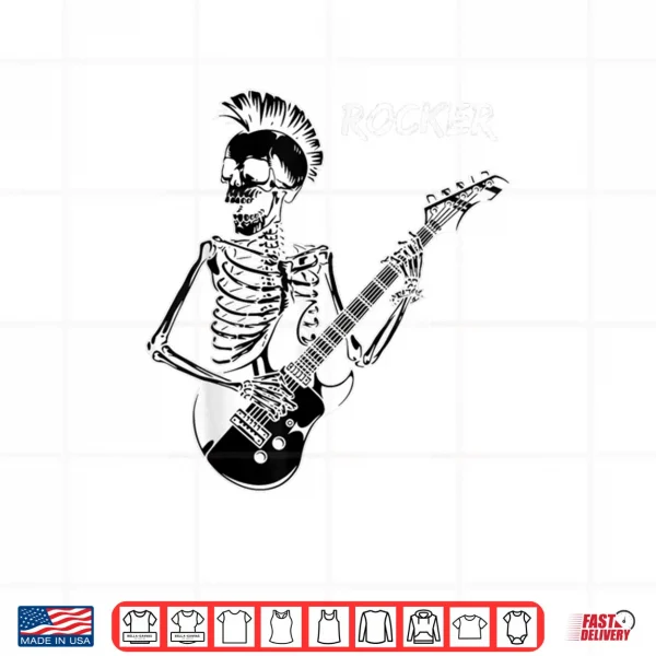 Design Rocker Skeleton Guitar Skater Cool Halloween Punk Rock Shirt