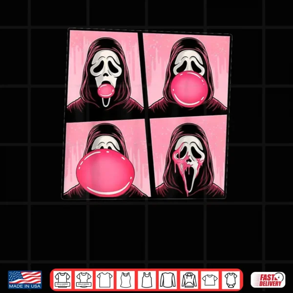 Design Scary Face Bubble Gum in October We Wear Pink Ghost Meme Shirt
