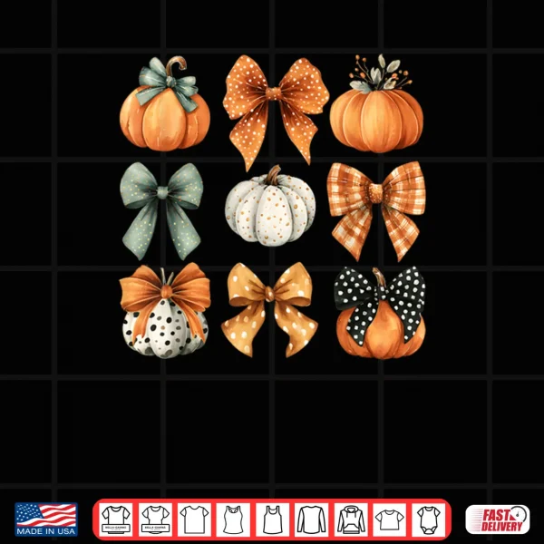 Design Thanksgiving Autumn Fall Leaves Coquette Bow Pumpkin Season Shirt