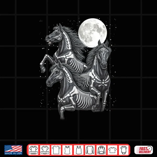 Design Three Horse Moon Dia de Los Muertos Skeleton Horse Shirt