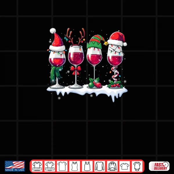 Design Three Santa Elf Reindeer Wine Glasses Christmas Drinker Shirt