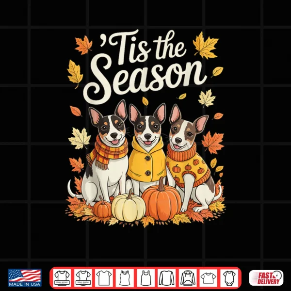 Design Tis The Season Rat Terrier Fall Autumn Pumpkin Dog Shirt