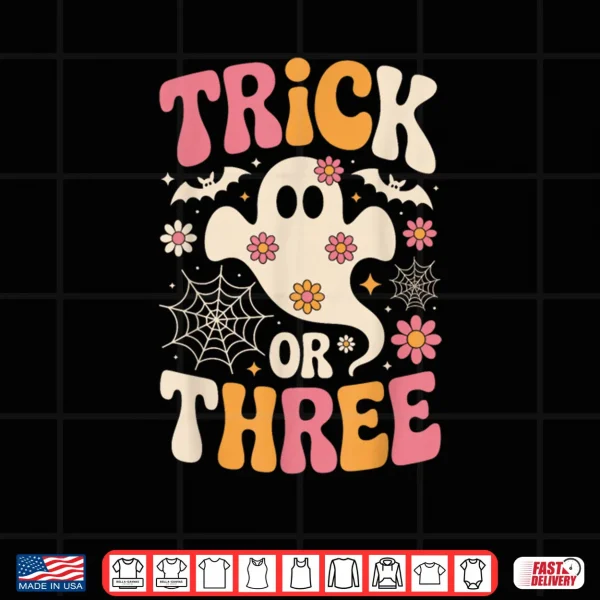 Trick Or Three 3 Years Old Birthday Groovy Ghost Halloween Shirt 3 Design Trick Or Three 3 Years Old Birthday Groovy Ghost Halloween Shirt