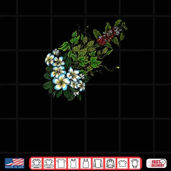 Design Tropical Plumeria Blossoms Green Hops Coffee Cherries Shirt