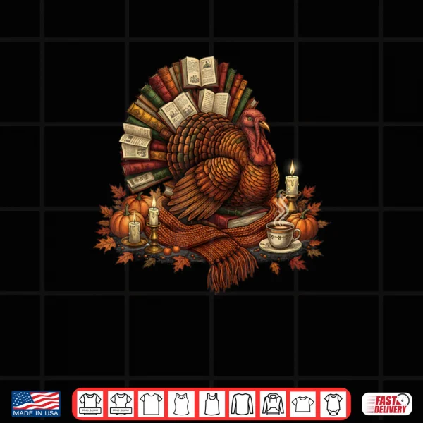 Design Turkey Reading Books Fall Season Thanksgiving Teacher Book Shirt
