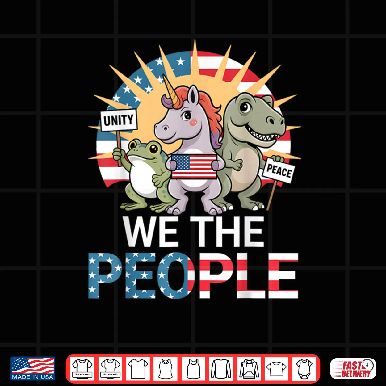 We The People Funny Patriotic US Flag Unicorn Dinosaur Frog Shirt We The People Funny Patriotic US Flag Unicorn Dinosaur Frog Shirt