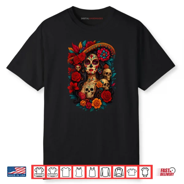 Dia De Los Muertos Mexican Day of The Dead Floral Women Shirt