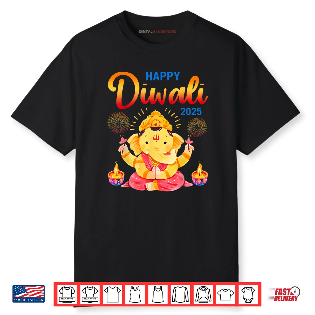 Happy Diwali 2025 Elephant Lamp Rangoli Diya Indian Family Shirt Happy Diwali 2025 Elephant Lamp Rangoli Diya Indian Family Shirt