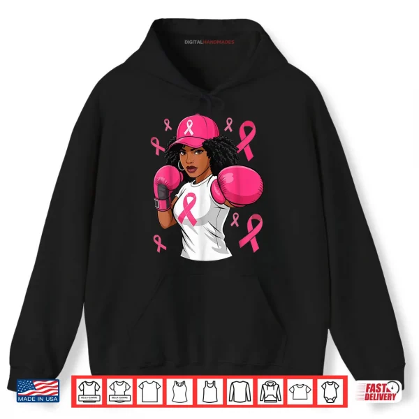 Hoodie Black African American Breast Cancer Afro Pink Ribbon Shirt