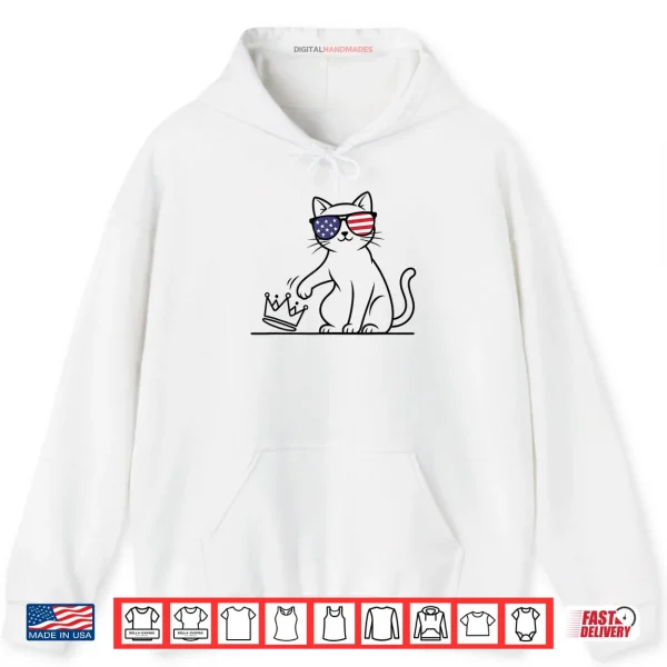 Hoodie Cat No Kings in America Patriotic Cat Lady Democracy Shirt