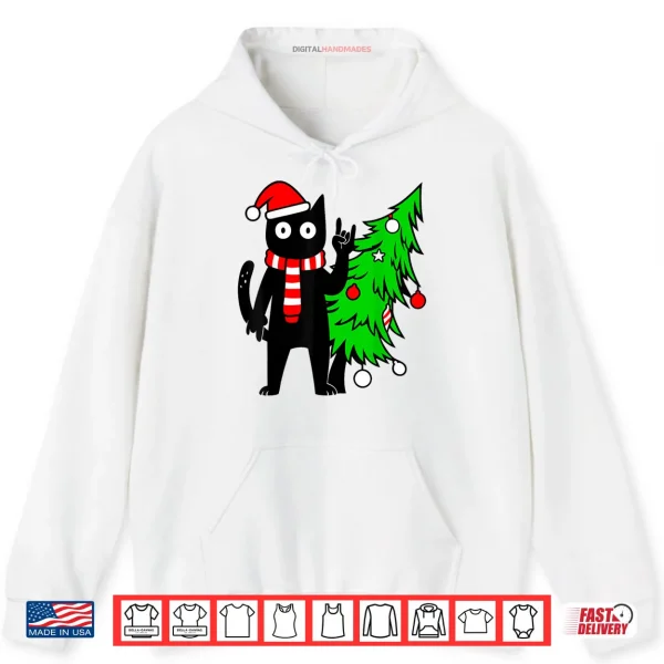 Hoodie Christmas Cat Black Cat Tree Shirt