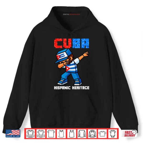 Hoodie Cuba Dabbing Boys Game Pixel Hispanic Heritage Cuban Shirt