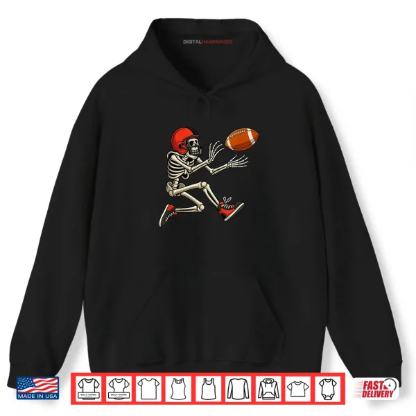 Hoodie Football Skeleton Catching a Football Gifts Funny Halloween Shirt