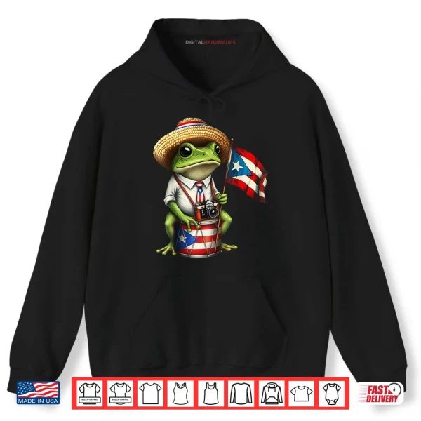 Hoodie Frog Puerto Rico Flag Taino Boricua Cultural Heritage Shirt