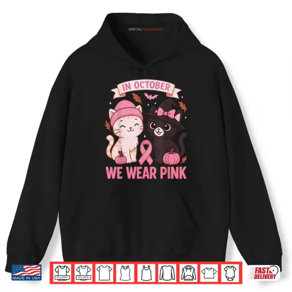 Hoodie In October We Wear Pink Cute Cat Breast Cancer Awareness Shirt