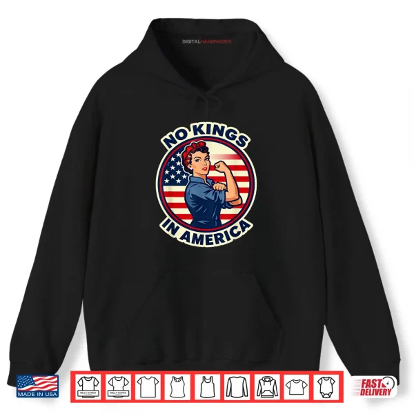 Hoodie No Kings in America Vintage USA Flag Shirt