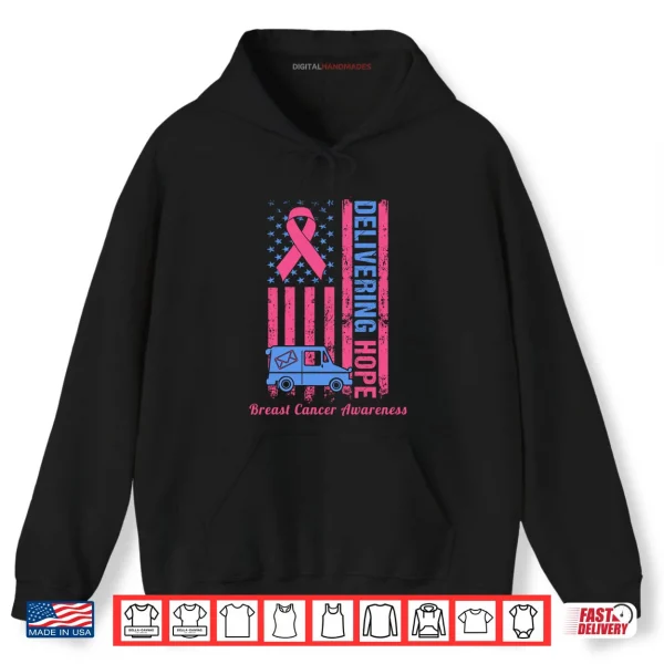 Hoodie Postal Worker Breast Cancer Awareness US Flag Shirt