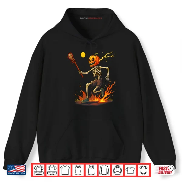 Hoodie Pumpkin Head Skeleton Lacrosse Halloween Shirt