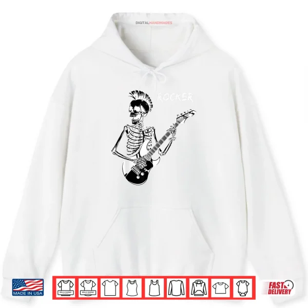 Hoodie Rocker Skeleton Guitar Skater Cool Halloween Punk Rock Shirt
