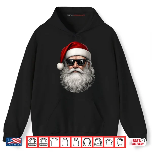 Hoodie Santa Face Retro Sunglasses Funny Christmas Pajama Shirt