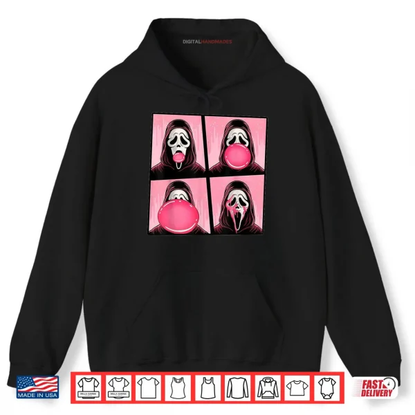Hoodie Scary Face Bubble Gum in October We Wear Pink Ghost Meme Shirt