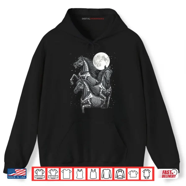 Hoodie Three Horse Moon Dia de Los Muertos Skeleton Horse Shirt