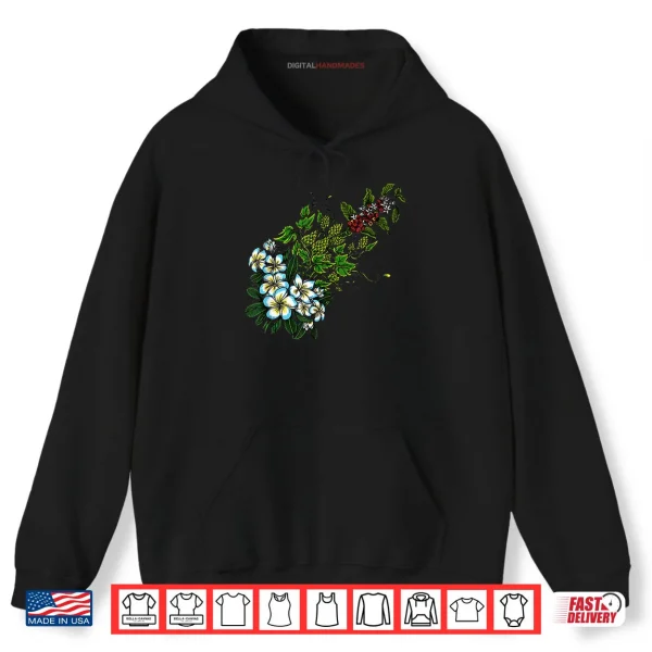 Hoodie Tropical Plumeria Blossoms Green Hops Coffee Cherries Shirt