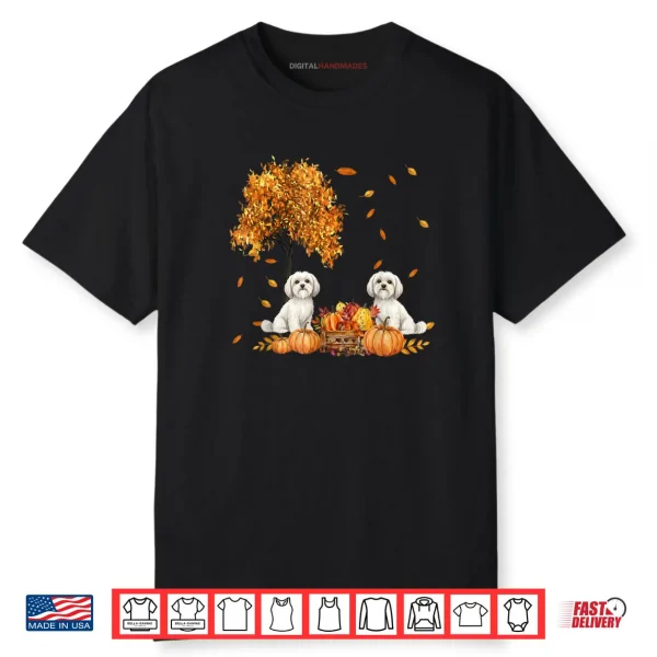 Maltese Autumn Leaf Fall Dog Lover Halloween Thanksgiving Shirt