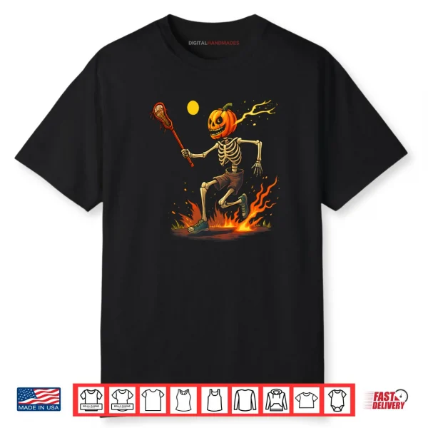 Pumpkin Head Skeleton Lacrosse Halloween Shirt