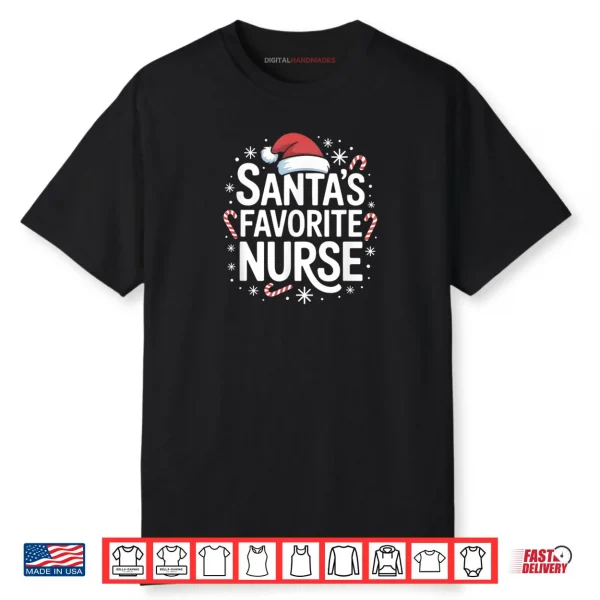 Santa’s Favorite Nurse Christmas Candy Canes Snowflakes Vibe Shirt