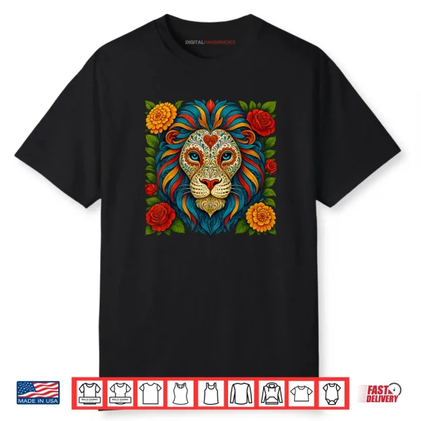 Sugar Skull Lion Dia de Muertos Halloween Day of The Dead Shirt