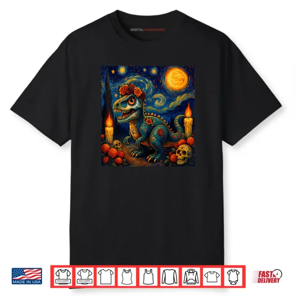 Sugar Skull T Rex Dia de Muertos Halloween Day of The Dead Shirt