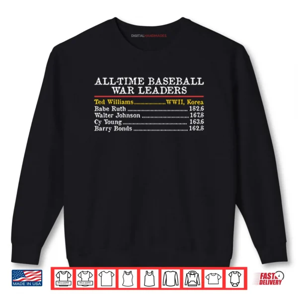 Sweatshirt All Time Baseball War Leaders Ted Williams Shirt