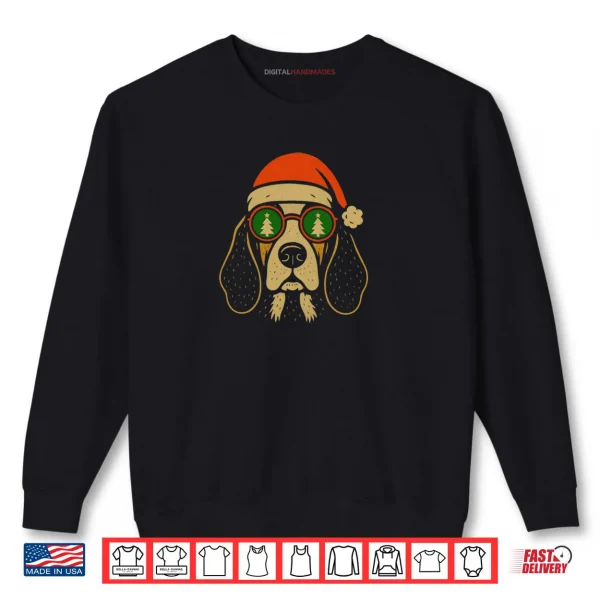 Sweatshirt Basset Hound Christmas Dog Santa Hat Holiday Glasses Shirt