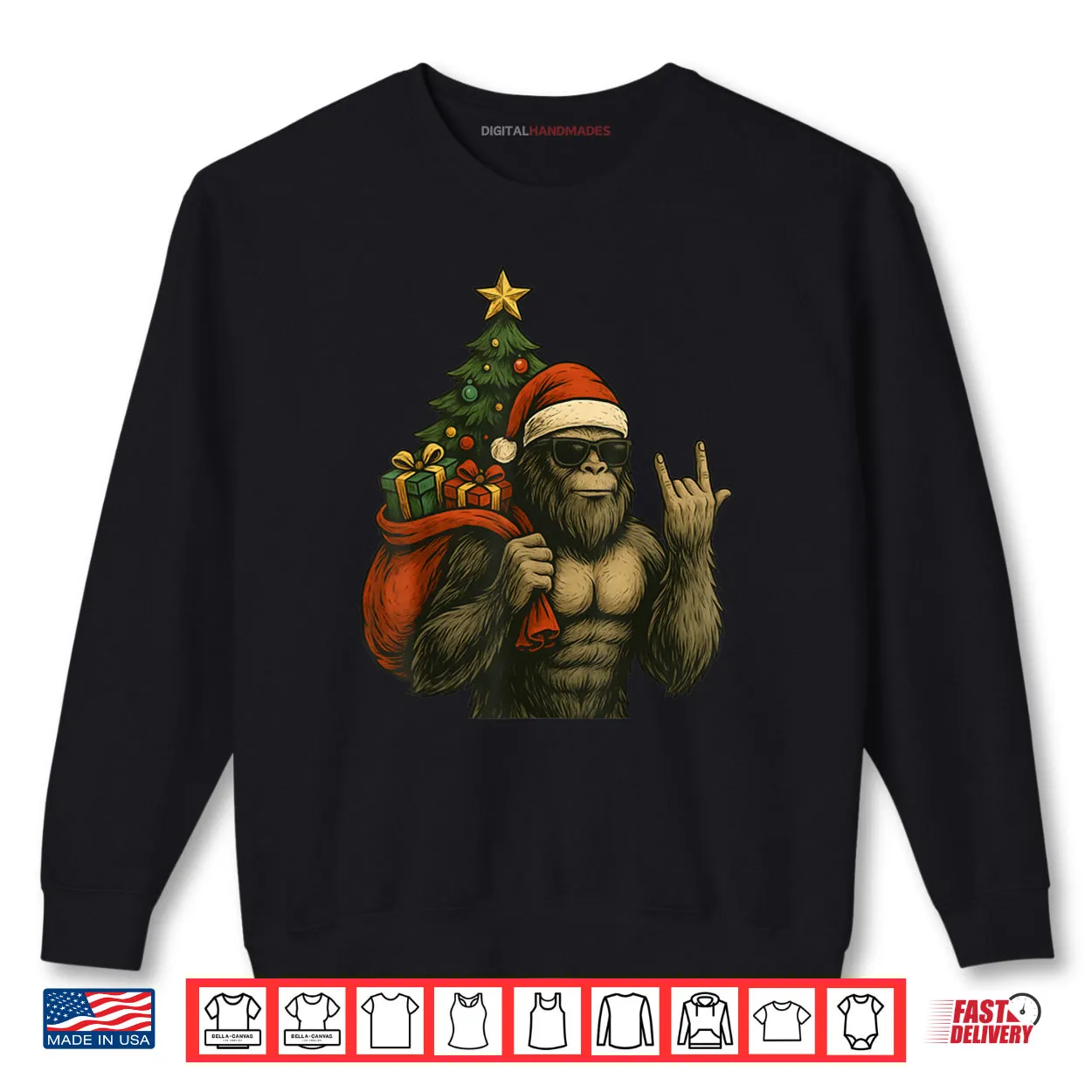 Bigfoot Santa Christmas Tree Rock On Funny Xmas Sasquatch Shirt Bigfoot Santa Christmas Tree Rock On Funny Xmas Sasquatch Shirt