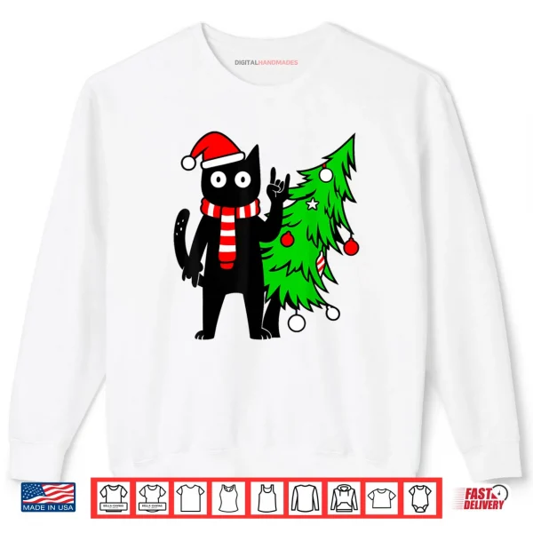 Sweatshirt Christmas Cat Black Cat Tree Shirt