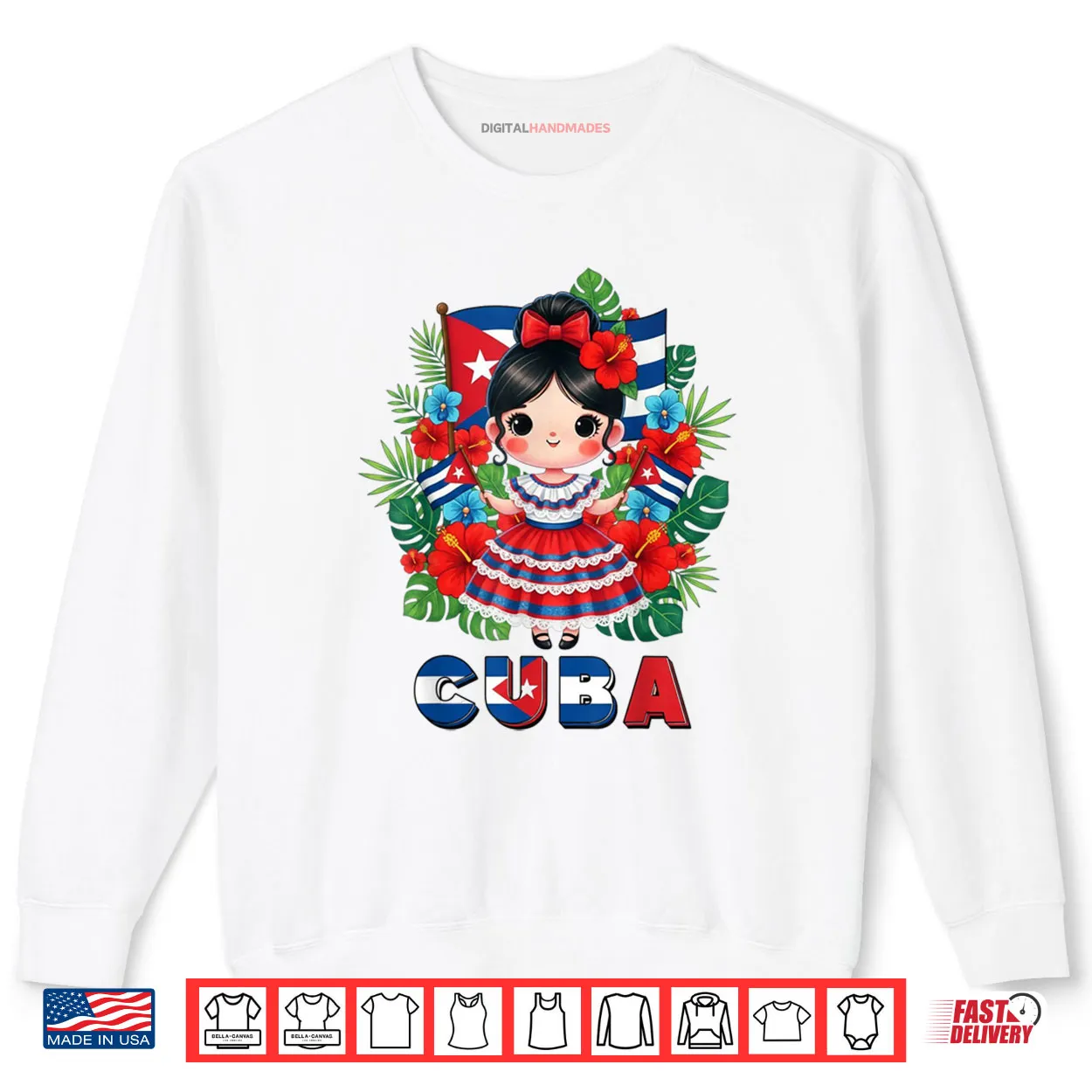 Cute Cuba Cuban Girl Traditional Dress Tropical Flowers Shirt Cute Cuba Cuban Girl Traditional Dress Tropical Flowers Shirt