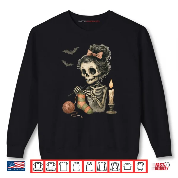 Cute Skeleton Knitting Crochet Yarn Halloween Shirt 1 Sweatshirt Cute Skeleton Knitting Crochet Yarn Halloween Shirt
