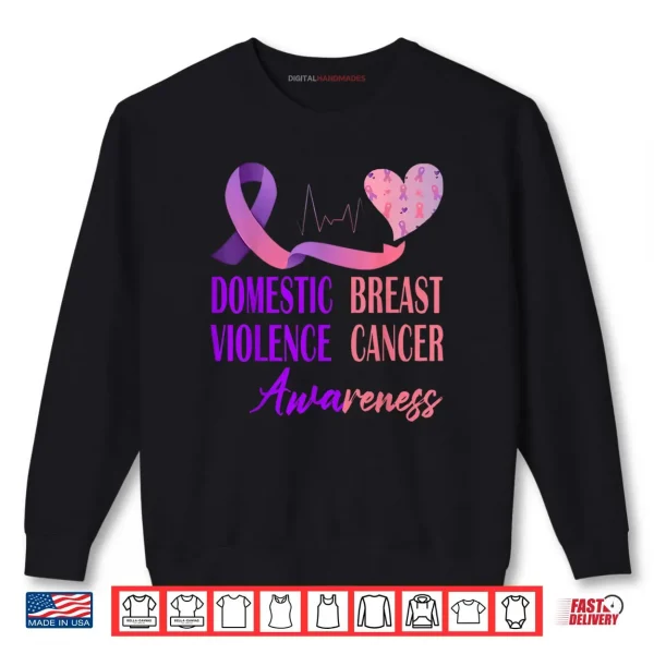 Sweatshirt Domestic Violence Breast Cancer Awareness Heartbeat Ribbon Shirt