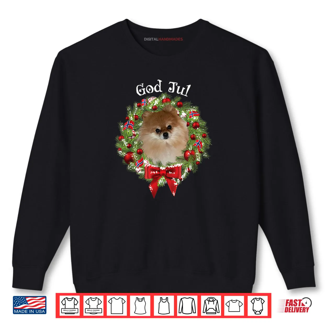 God Jul Norwegian Pomeranian Dog Christmas Wreath Shirt God Jul Norwegian Pomeranian Dog Christmas Wreath Shirt