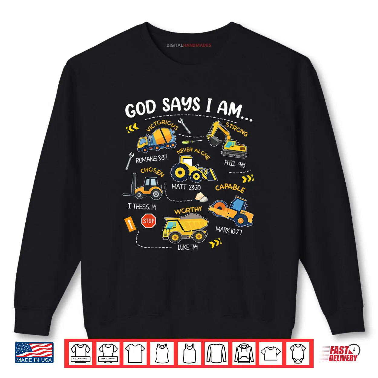 God Says I Am Christian Bible Verses Boys Construction Truck Shirt God Says I Am Christian Bible Verses Boys Construction Truck Shirt