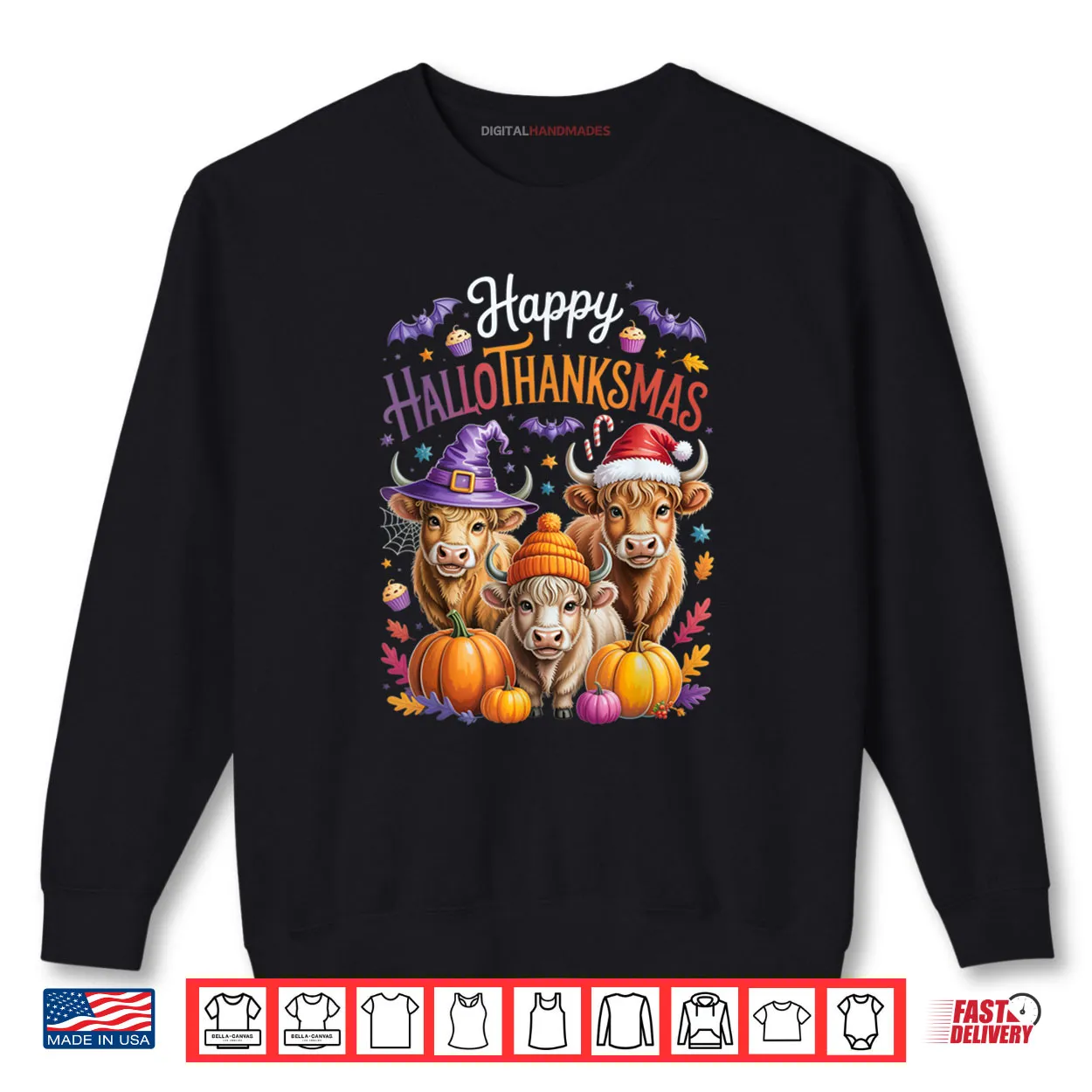 HalloThanksMas Halloween Thanksgiving Christmas Highland Cow Shirt HalloThanksMas Halloween Thanksgiving Christmas Highland Cow Shirt