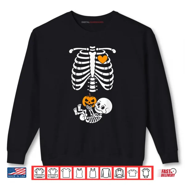 Sweatshirt Halloween Skeleton Baby Rib Cage Maternity Pregnant Pumpkin Shirt