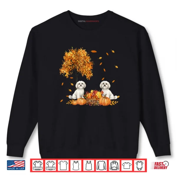 Sweatshirt Maltese Autumn Leaf Fall Dog Lover Halloween Thanksgiving Shirt