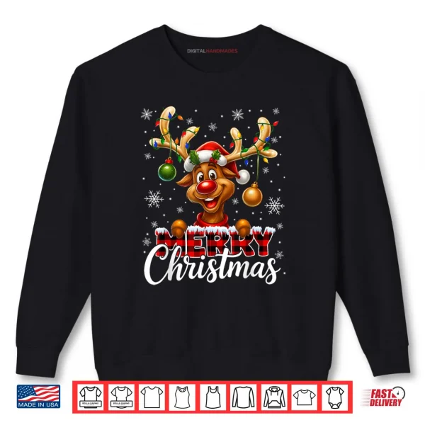 Sweatshirt Merry Christmas Reindeer Plaid Pajamas Xmas Shirt