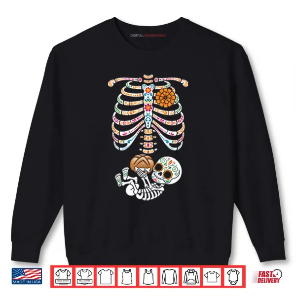 Sweatshirt Pregnancy Skeleton Dia De Los Muertos Belly Bump Shirt