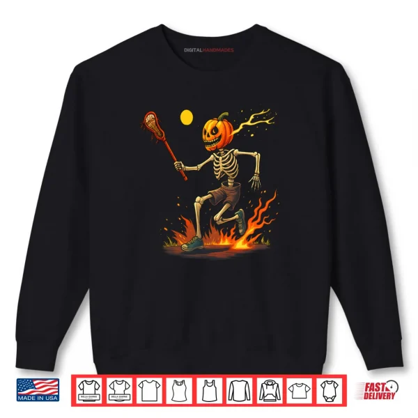 Sweatshirt Pumpkin Head Skeleton Lacrosse Halloween Shirt