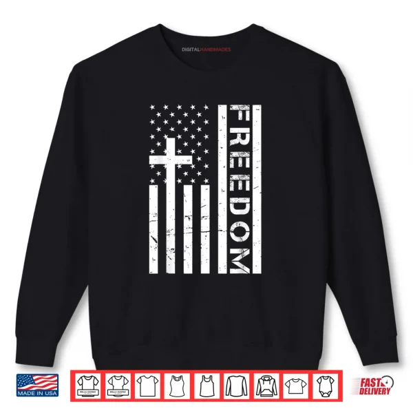 Sweatshirt Red Freedom American Flag and Cross Faith Family Freedom Shirt
